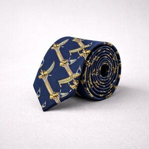 Trevisan Venezia Silk Elegant Navy and Gold Mens Tie Gondola Print Made in Italy